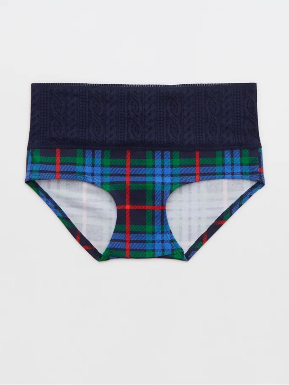 Aerie Navy Plaid Seamless Brief panties with Red & Green Accents